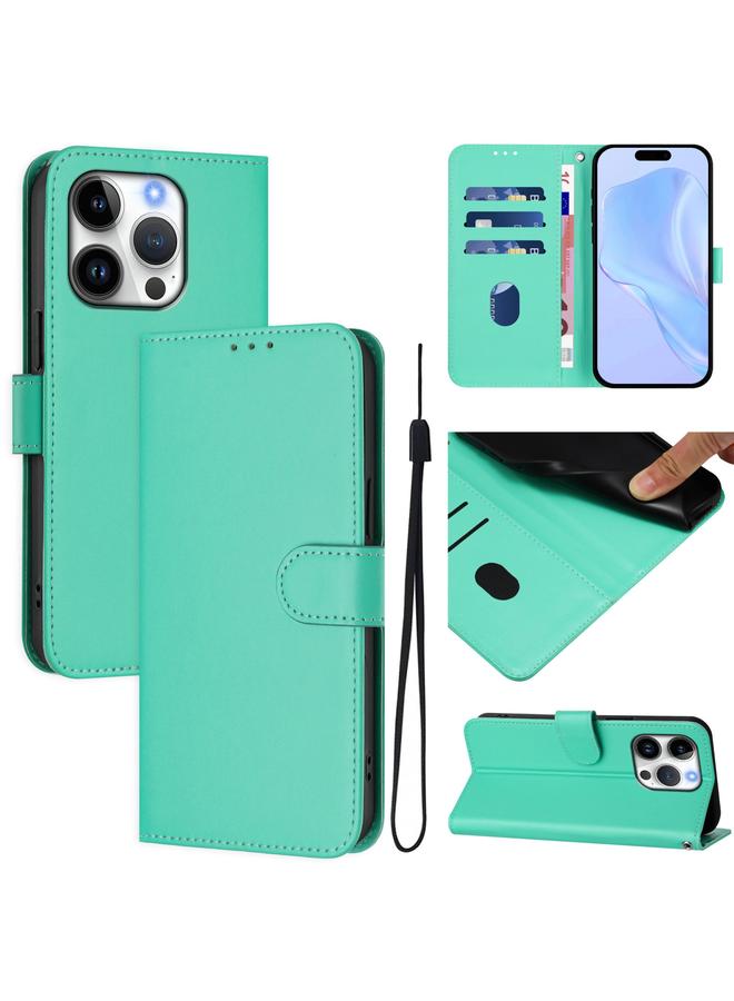 S-TOP Case For iPhone 16 Pro Skin Feel Solid Color Leather Phone Case with Lanyard - Image 1