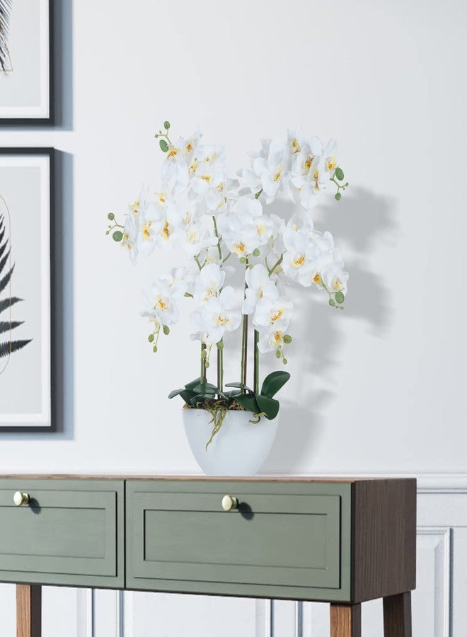 Ziwon Artificial Orchid Flowers & Plants Potted in Ceramic Pot, White Faux Phalaenopsis Orchids for Table Centerpiece, Realistic Fake Flower Arrangement for Home Office Decor Indoor - Image 3