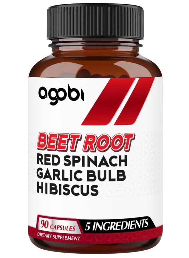 agobi 5in1 Beet Root Capsules 12100mg - Added with Red Spinach, Organic Garlic Bulb, Hibiscus & Black Pepper - Support for Energy Production, Immune System & Digestive Health - 90 Vegan Capsules - Image 1