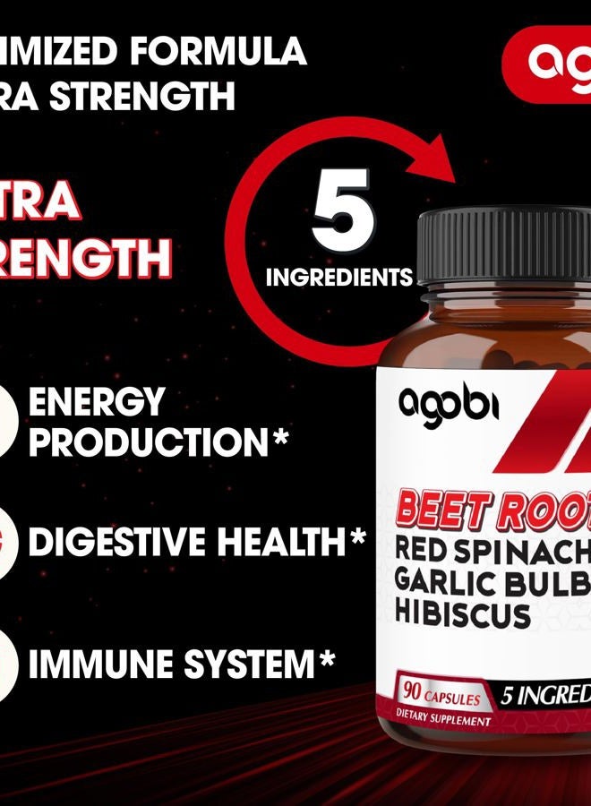 agobi 5in1 Beet Root Capsules 12100mg - Added with Red Spinach, Organic Garlic Bulb, Hibiscus & Black Pepper - Support for Energy Production, Immune System & Digestive Health - 90 Vegan Capsules - Image 3