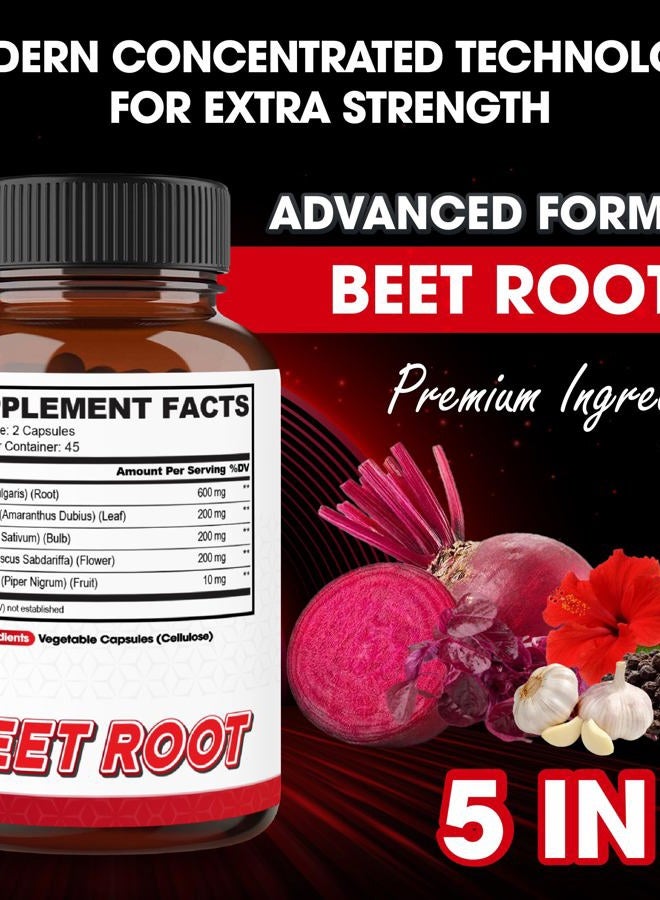 agobi 5in1 Beet Root Capsules 12100mg - Added with Red Spinach, Organic Garlic Bulb, Hibiscus & Black Pepper - Support for Energy Production, Immune System & Digestive Health - 90 Vegan Capsules - Image 2