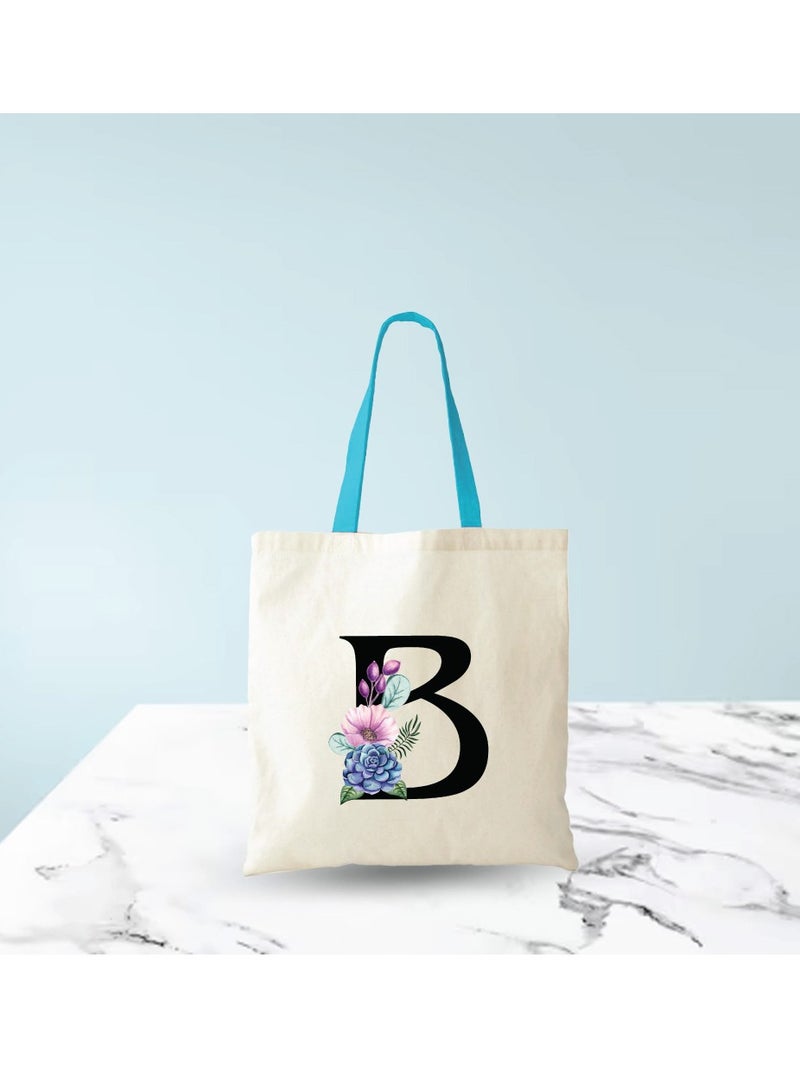 PRINTSHOP4ME Initial Letters Canvas Cotton Tote Bag With Blue Handle-Ideal Gifts For Bridesmaids-Party Bag  - Image 5