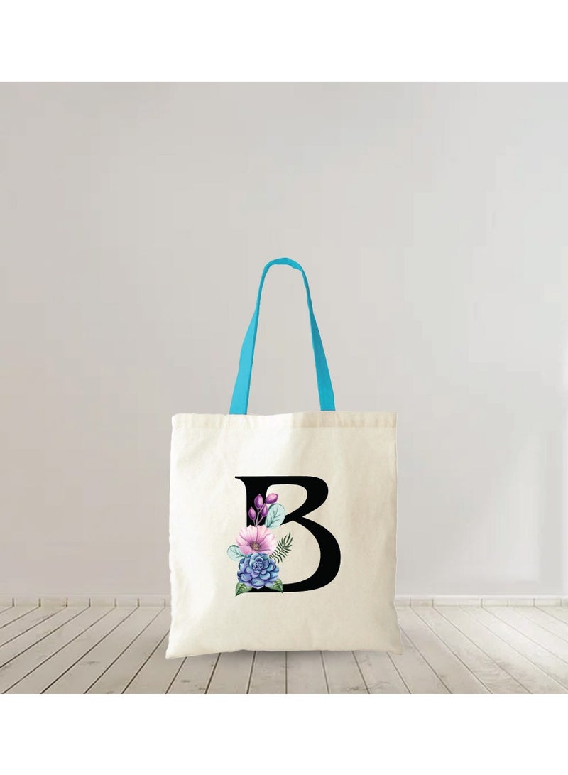 PRINTSHOP4ME Initial Letters Canvas Cotton Tote Bag With Blue Handle-Ideal Gifts For Bridesmaids-Party Bag  - Image 4