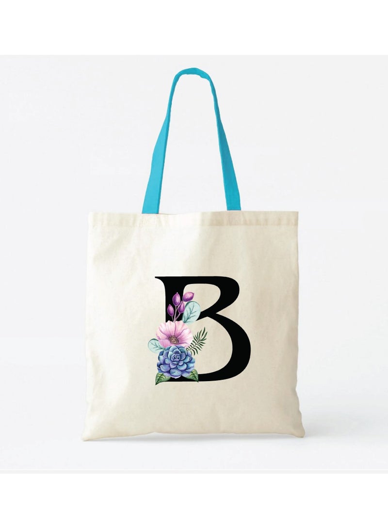 PRINTSHOP4ME Initial Letters Canvas Cotton Tote Bag With Blue Handle-Ideal Gifts For Bridesmaids-Party Bag  - Image 2