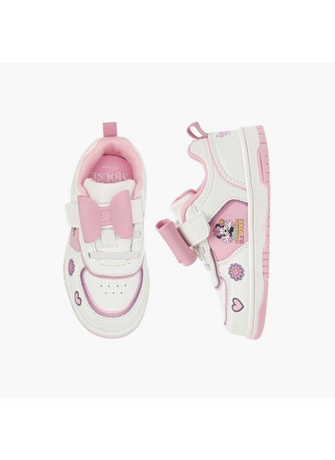 Girls Minnie Mouse Applique Sneakers with Hook and Loop Closure