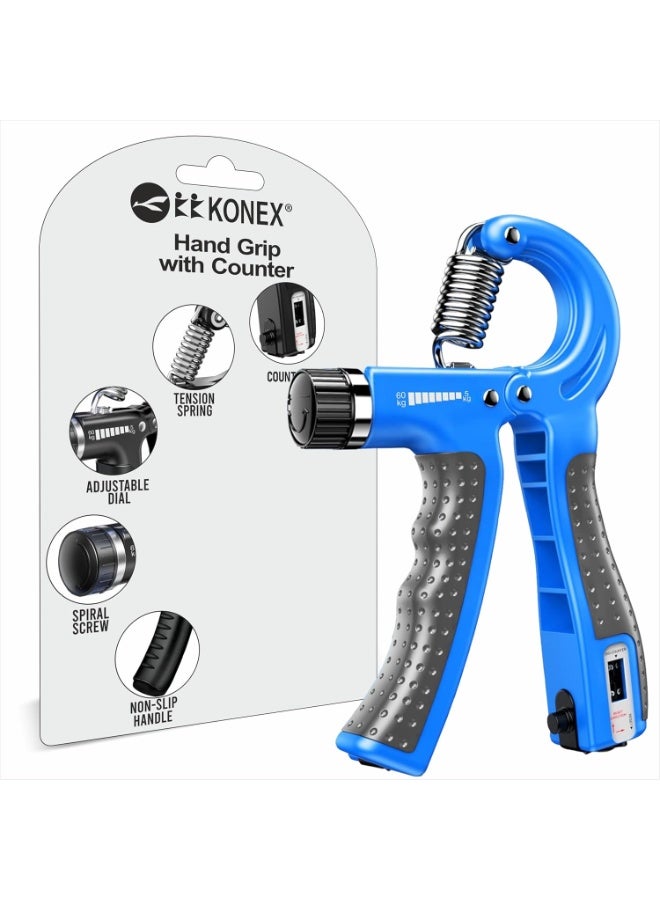 KONEX Adjustable Hand Gripper Strengthener for Men & Women | Hand Exercise Equipment for Home and Gym Workouts (With Counter, Blue) - Image 1