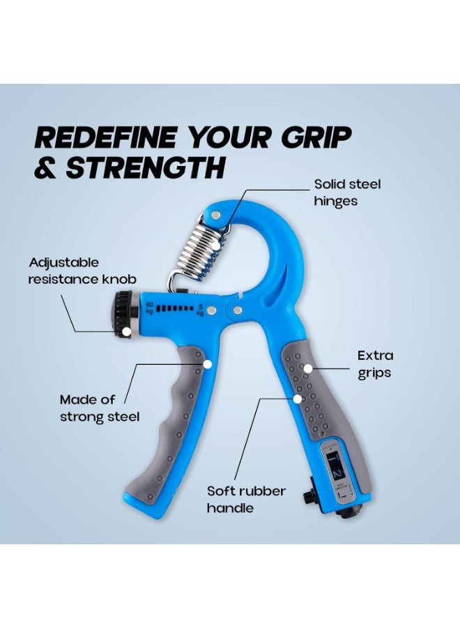 KONEX Adjustable Hand Gripper Strengthener for Men & Women | Hand Exercise Equipment for Home and Gym Workouts (With Counter, Blue) - Image 3