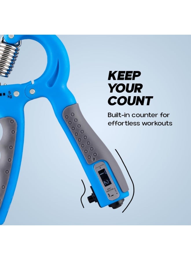 KONEX Adjustable Hand Gripper Strengthener for Men & Women | Hand Exercise Equipment for Home and Gym Workouts (With Counter, Blue) - Image 4