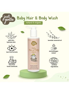 Just Gentle Just Gentle Baby Hair & Body Wash Ultra Gentle 200ml - 99% Natural Ingredients, Tear-Free, Hydrating Aloe Vera & Chamomile. Organic Ingredients certified by EcoCert.  - Image 5