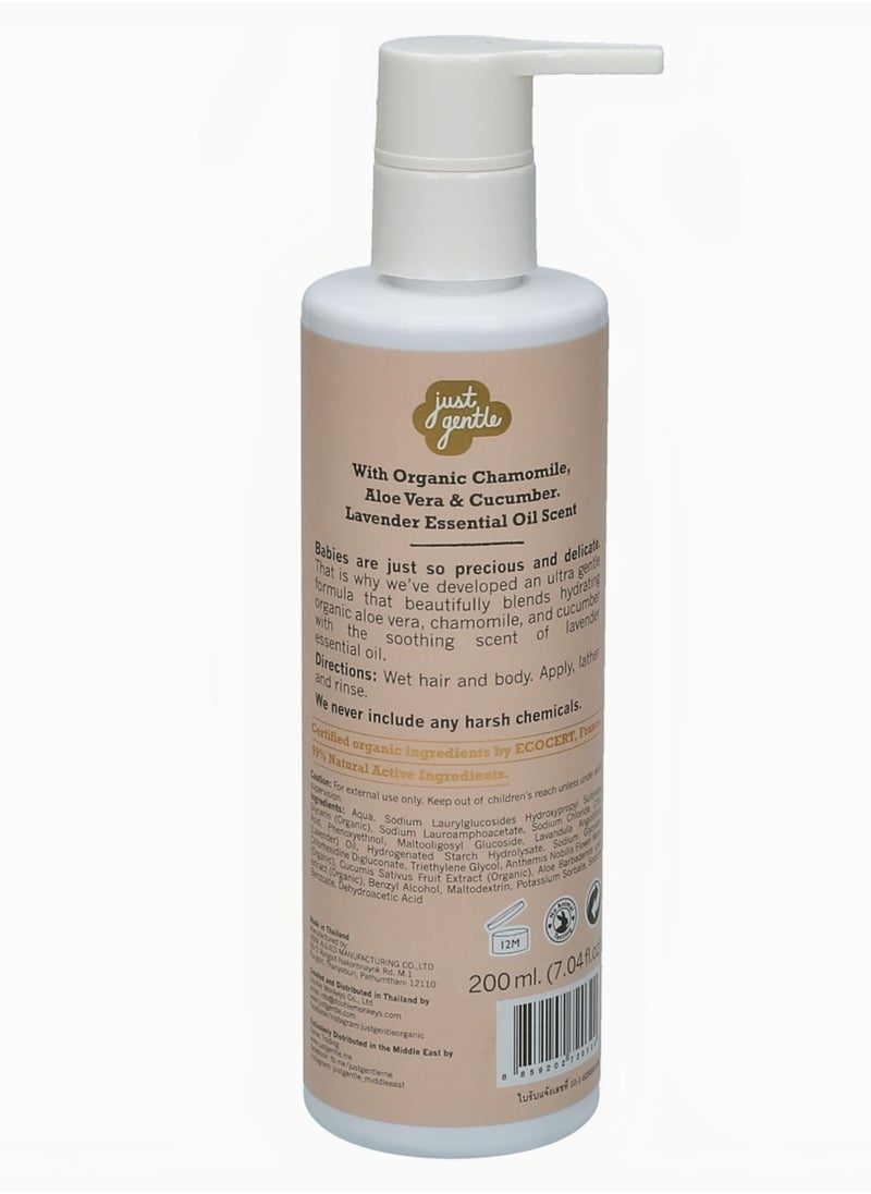 Just Gentle Just Gentle Baby Hair & Body Wash Ultra Gentle 200ml - 99% Natural Ingredients, Tear-Free, Hydrating Aloe Vera & Chamomile. Organic Ingredients certified by EcoCert.  - Image 3