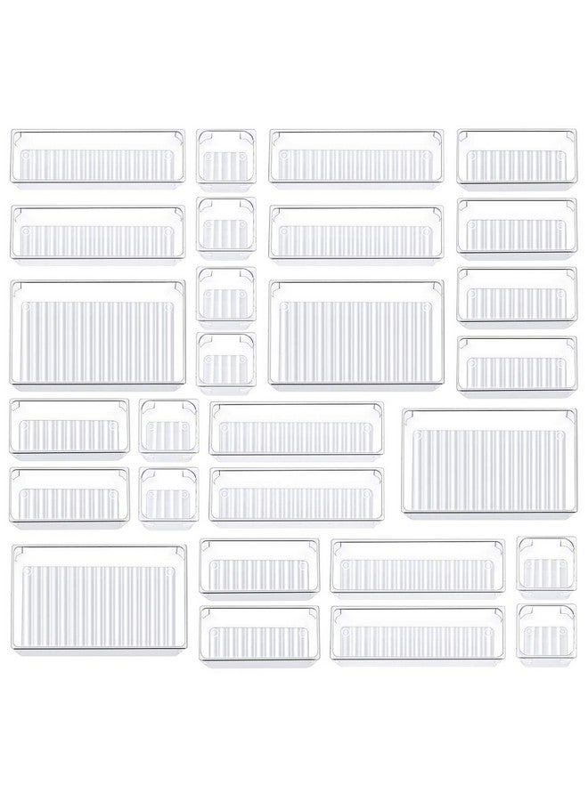 Kootek 28 Pcs Drawer Organizer Set, 4-Size Bathroom Vanity Trays Makeup Desk Dividers Versatile Storage Bins Clear Plastic Container for Dresser, Bedroom, Kitchen, Office - Image 1
