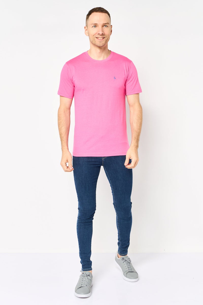 Tailorbyrd Men Crew Neck Short Sleeve Embroidered Logo T-Shirt, Pink - Image 2