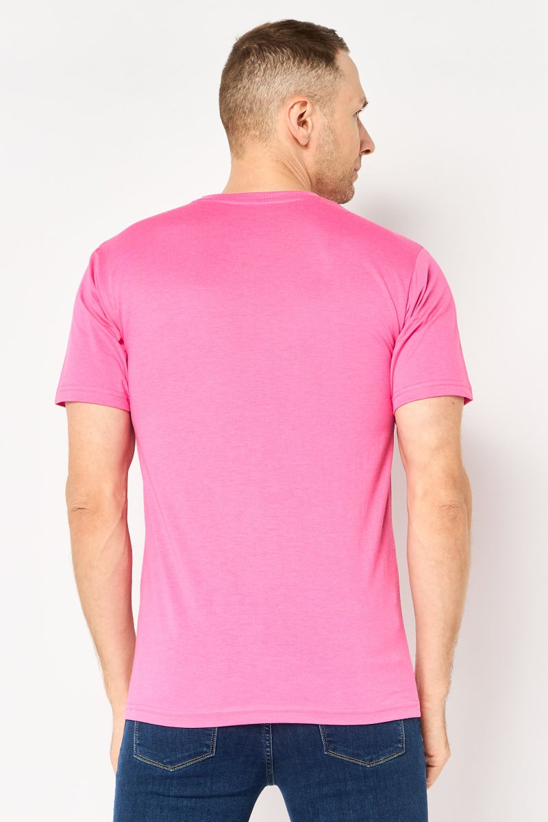 Tailorbyrd Men Crew Neck Short Sleeve Embroidered Logo T-Shirt, Pink - Image 4