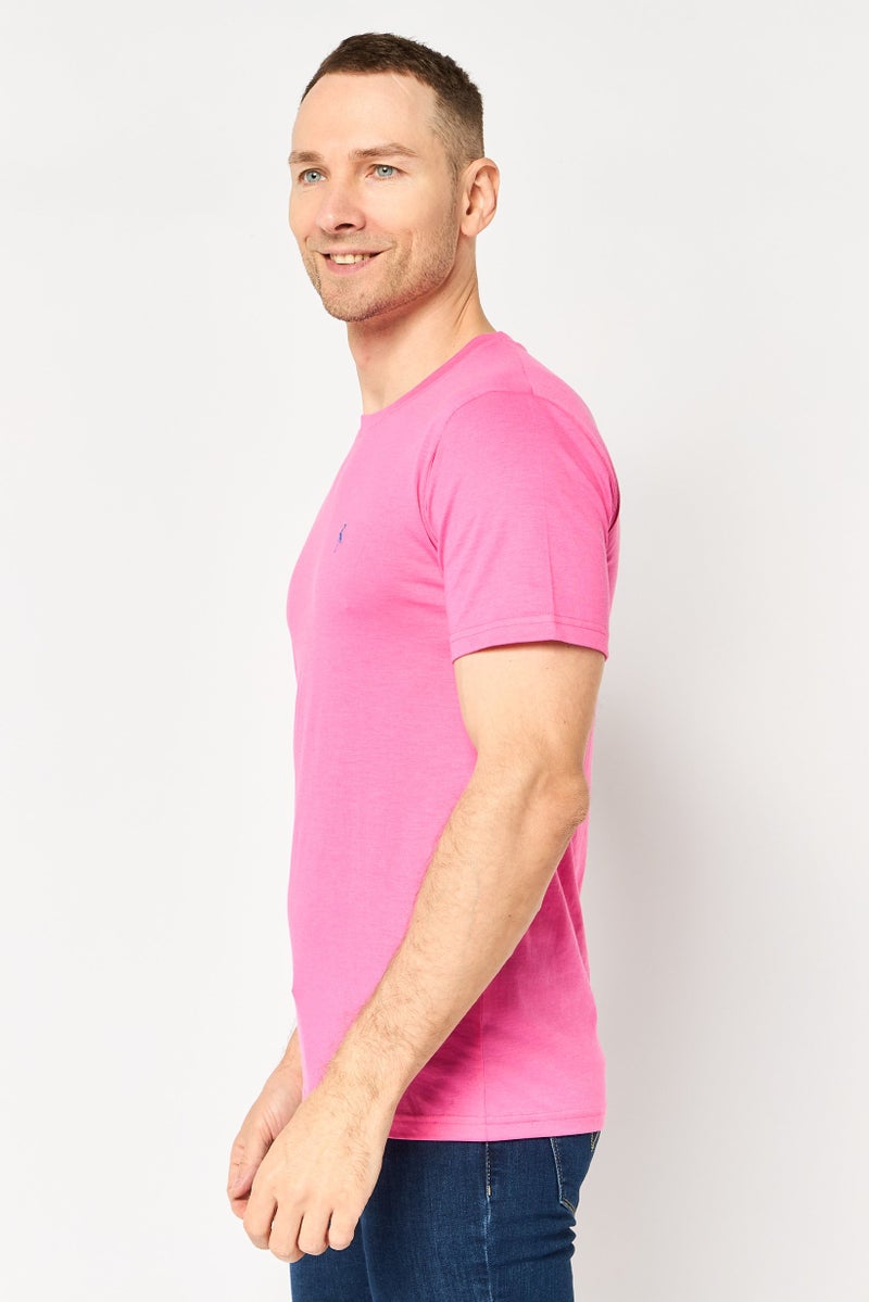Tailorbyrd Men Crew Neck Short Sleeve Embroidered Logo T-Shirt, Pink - Image 3