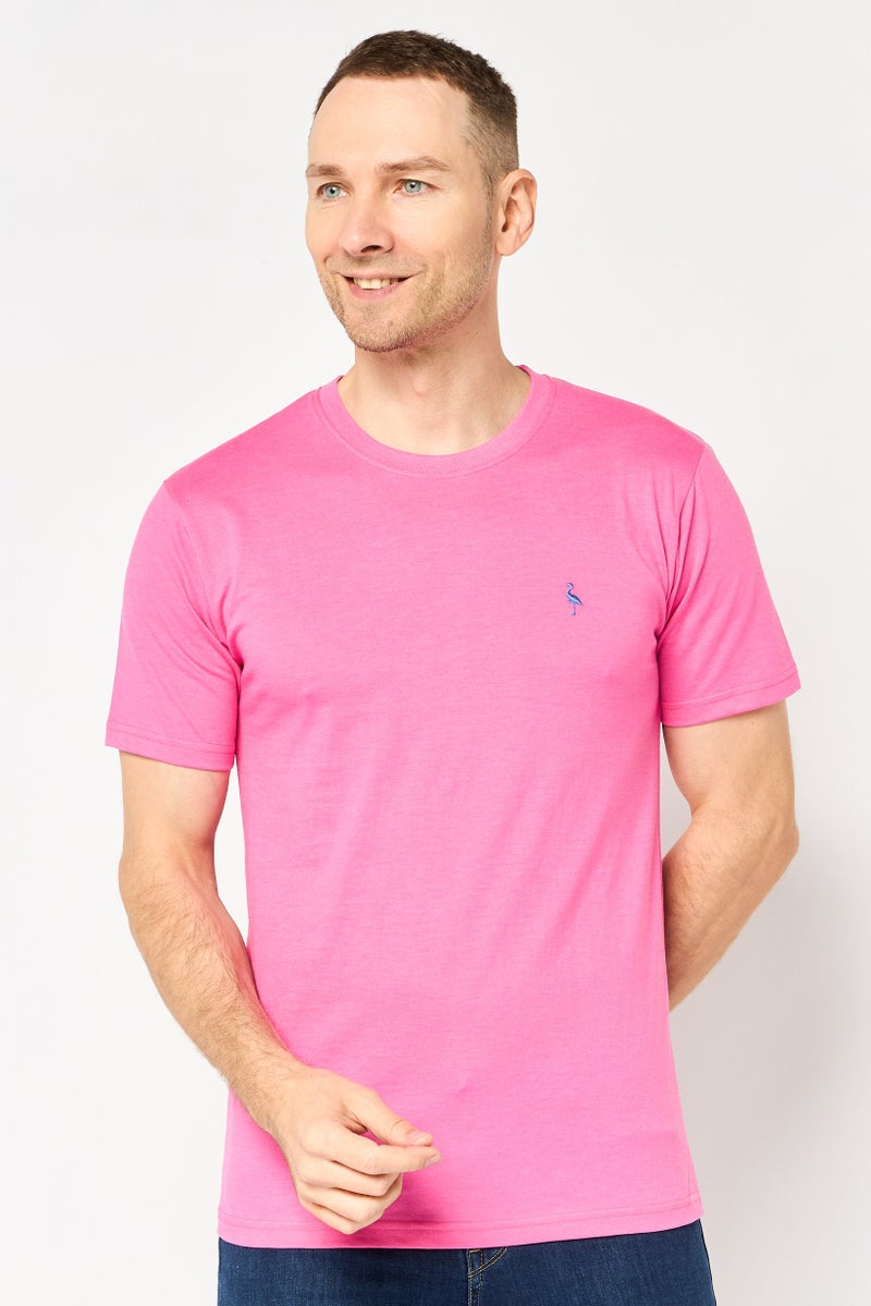 Tailorbyrd Men Crew Neck Short Sleeve Embroidered Logo T-Shirt, Pink - Image 1