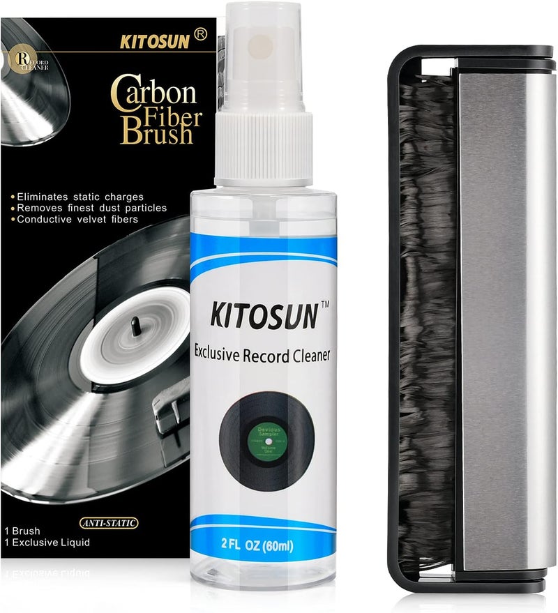 KITOSUN Record Cleaning Kit Record Cleaner Fluid 30ml and Anti-Static Carbon Fiber Record Brush Set Perfect Solution to Keep Great Sounding for LP Vinyl Records - Image 1