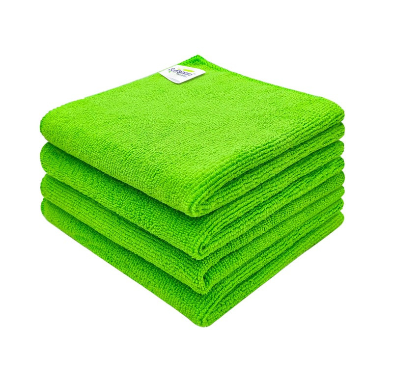 SOFTSPUN Microfiber Cleaning Cloths, 4pcs 30x30cms 340GSM Green! Highly Absorbent, Lint and Streak Free, Multi -Purpose Wash Cloth for Kitchen, Car, Window, Stainless Steel, Silverware. - Image 1