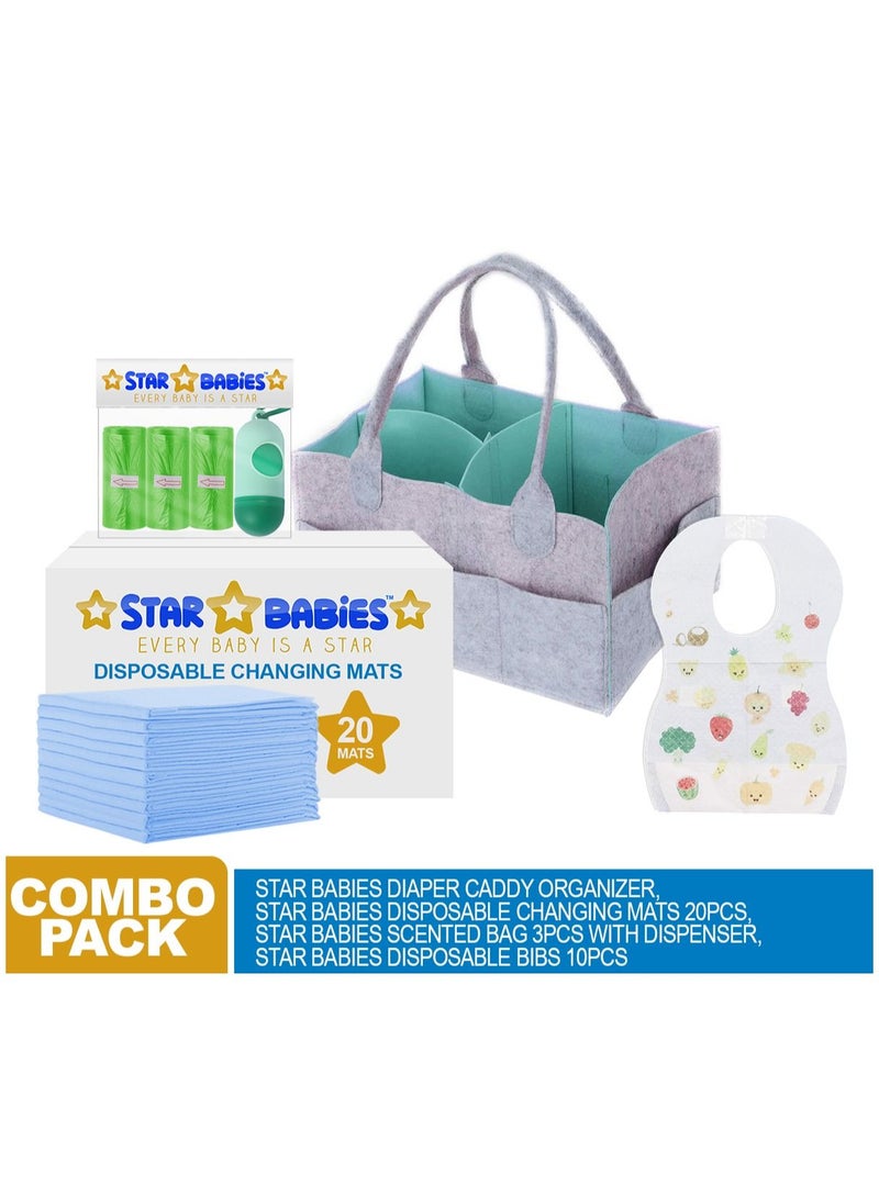 STAR BABiES Star Babies Combo packs (Diaper bag, Changing mat 20pcs, Bibs 10pcs, Scented bag 3pcs with Dispenser)  - Image 1