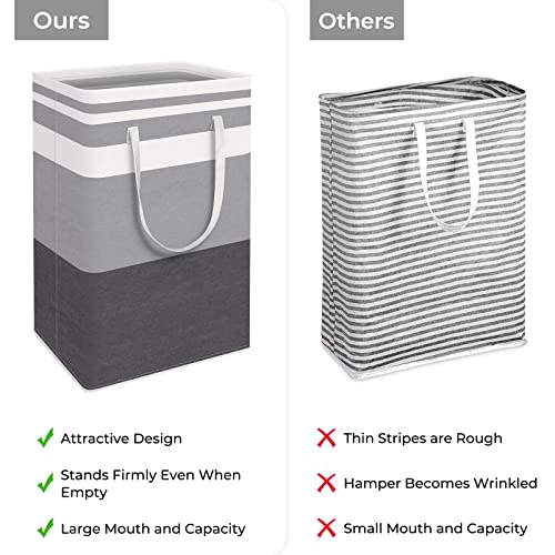 HomeHacks 2 Pack Large Laundry Baskets, Waterproof, Freestanding Laundry Hampers, Collapsible Clothes Hamper with Reinforced Handles in Laundry, College Dorm, Bathroom, Bedroom (Grey+Blue, 88Lx2) - Image 3