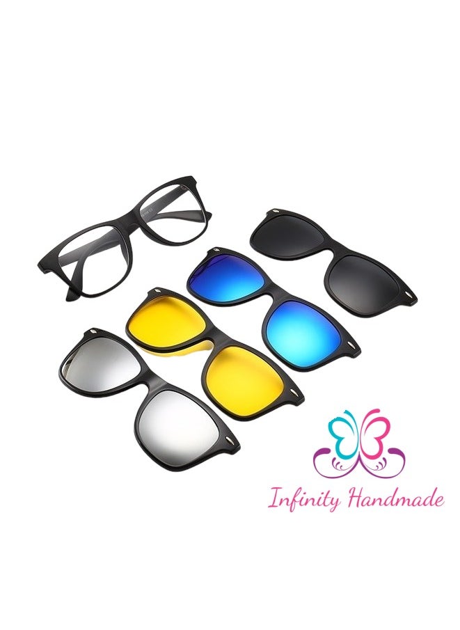 Generic Unisex sunglasses featuring a TR90 base frame with four magnetic replacement lenses in various colors, polarized sunglasses, superior UV400 protection, and an elegant leather case, perfect for a special gift. Exclusively from INFINITYHANDMADE.  - Image 1
