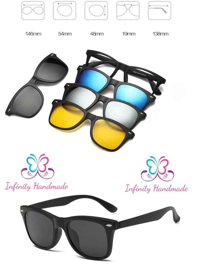 Generic Unisex sunglasses featuring a TR90 base frame with four magnetic replacement lenses in various colors, polarized sunglasses, superior UV400 protection, and an elegant leather case, perfect for a special gift. Exclusively from INFINITYHANDMADE.  - Image 3