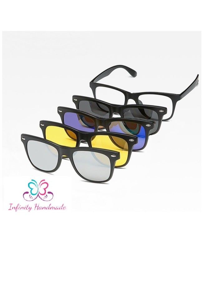Generic Unisex sunglasses featuring a TR90 base frame with four magnetic replacement lenses in various colors, polarized sunglasses, superior UV400 protection, and an elegant leather case, perfect for a special gift. Exclusively from INFINITYHANDMADE.  - Image 2