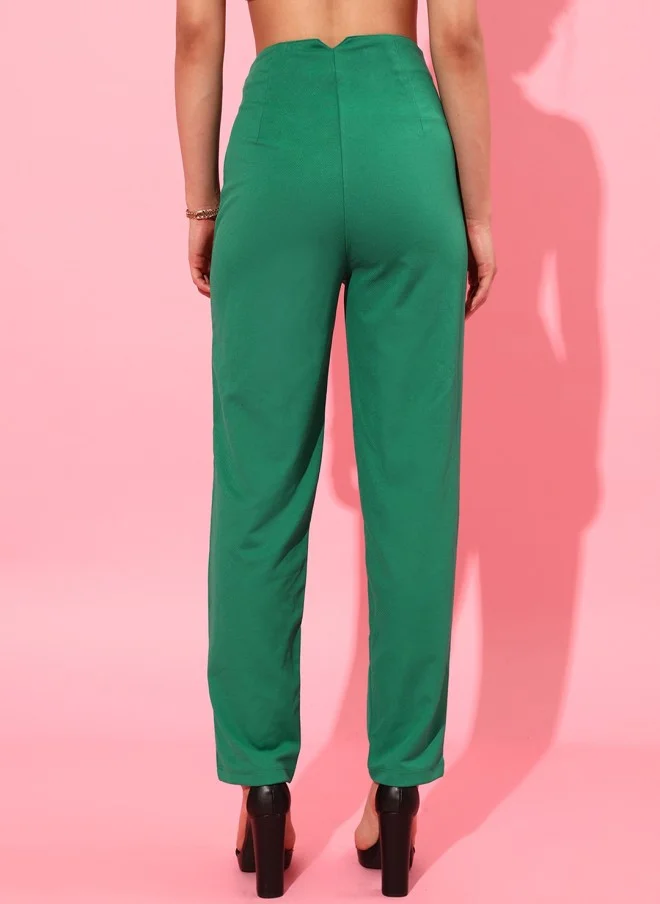 STREET 9 Green Solid Trousers for Women