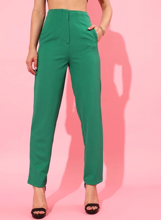 STREET 9 Green Solid Trousers for Women