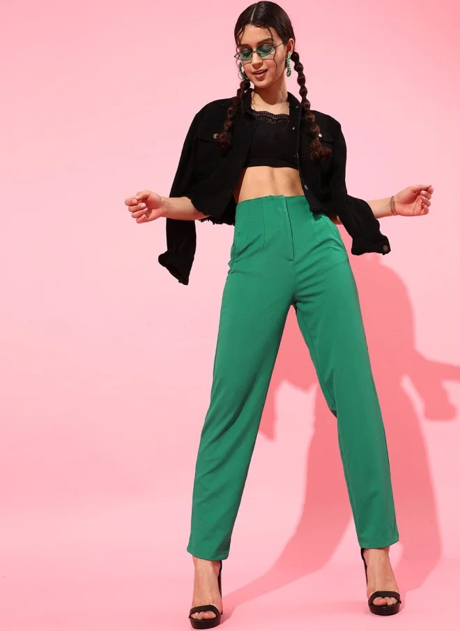 STREET 9 Green Solid Trousers for Women