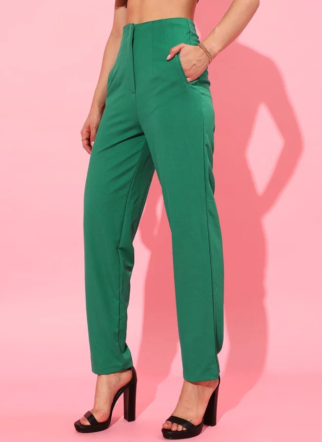 STREET 9 Green Solid Trousers for Women