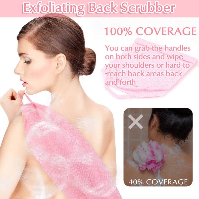 Anezus Exfoliating Shower Bath Gloves Back Scrubber Set for Body, Face, Shower, Bath, Scrub and Exfoliator (Pink) - Image 4