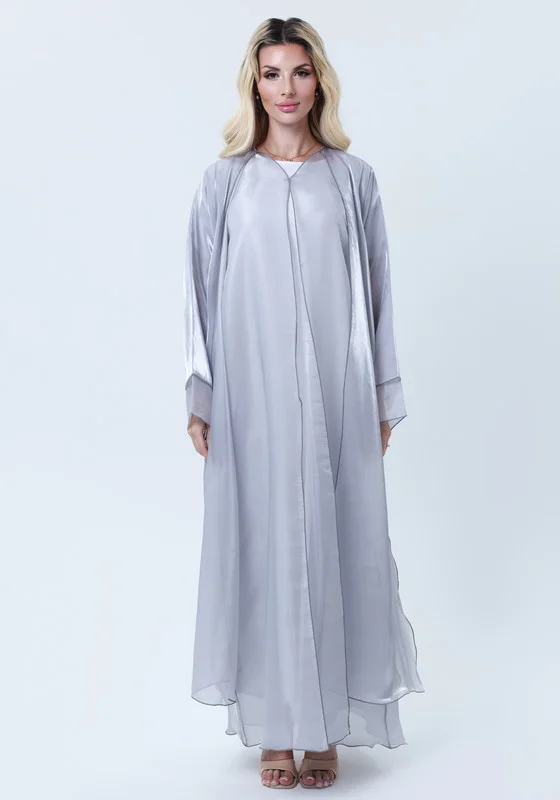 MSquare Fashion Grey Organza Abaya Set