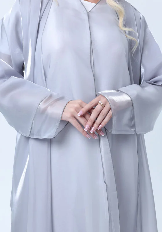 MSquare Fashion Grey Organza Abaya Set