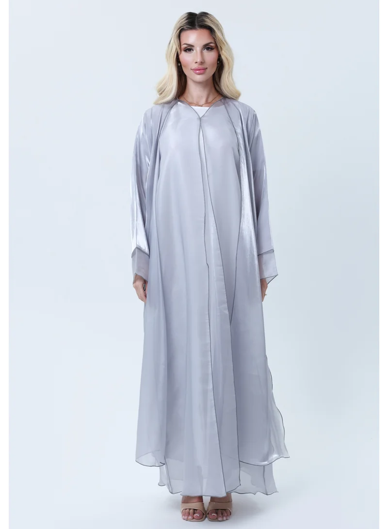 Grey Organza Abaya Set