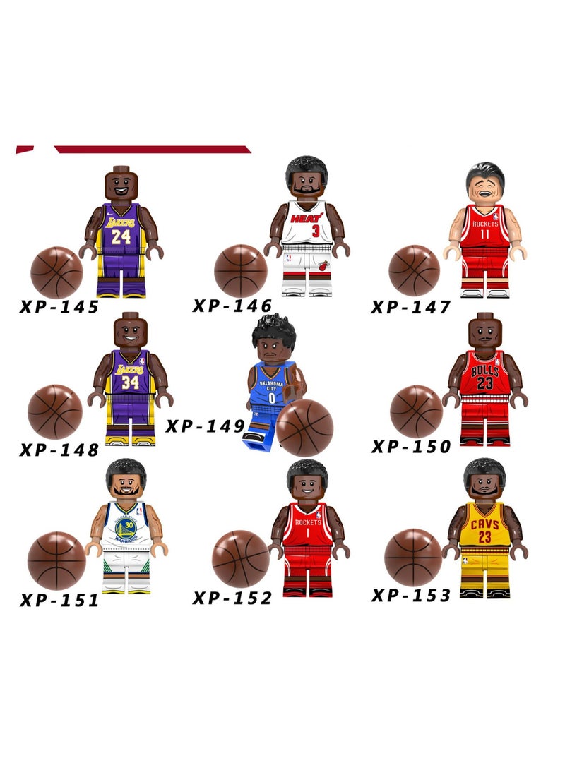 Nariele مجموعة من 9 ألعاب بناء على شكل تماثيل صغيرة من سلسلة نجوم كرة السلة - Image 1