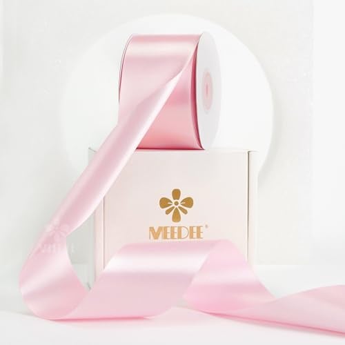 MEEDEE Pink Satin Ribbon 2 Inch Pink Ribbon Lux Double Faced Ribbons by 25 Yards Silk Satin Ribbons for Gift Wrapping DIY Crafts Weddings Flower Bouquet Holiday Decorating