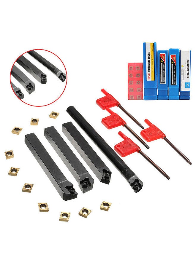 Generic - S12MSCLCR09+SCLCR1212H09+SCLCL1212H09+SCMCN1212H09 4 PCS 12MM Shank Lathe Turning Tool Holder Boring Bar + 10PCS Carbide Insert + 4PCS Wrench - Image 1