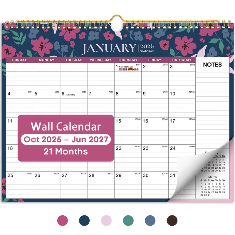 Taja 2026 Calendar, 21-Month Wall Calendar Runs from Oct 2025 to Jun 2027, 11.5" x 14.7",Large Monthly Calendar with Twin-Wire Binding, Perfect for Home or Office -Twilight Petals - Image 1