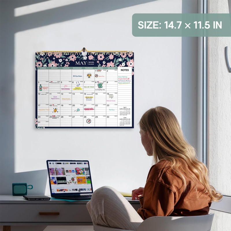 Taja 2026 Calendar, 21-Month Wall Calendar Runs from Oct 2025 to Jun 2027, 11.5" x 14.7",Large Monthly Calendar with Twin-Wire Binding, Perfect for Home or Office -Twilight Petals - Image 4