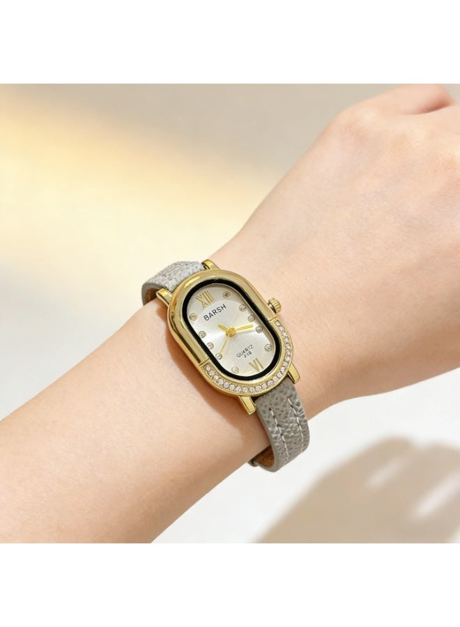 Barsh Women's Elegant Gold-Plated Watch with Diamond-Studded Bezel - Stylish Leather Strap Quartz Wristwatch for Ladies (Fashion Dress Watch) - Image 4
