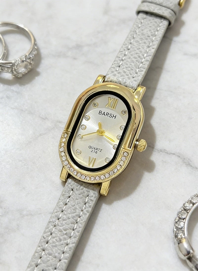 Barsh Women's Elegant Gold-Plated Watch with Diamond-Studded Bezel - Stylish Leather Strap Quartz Wristwatch for Ladies (Fashion Dress Watch) - Image 2