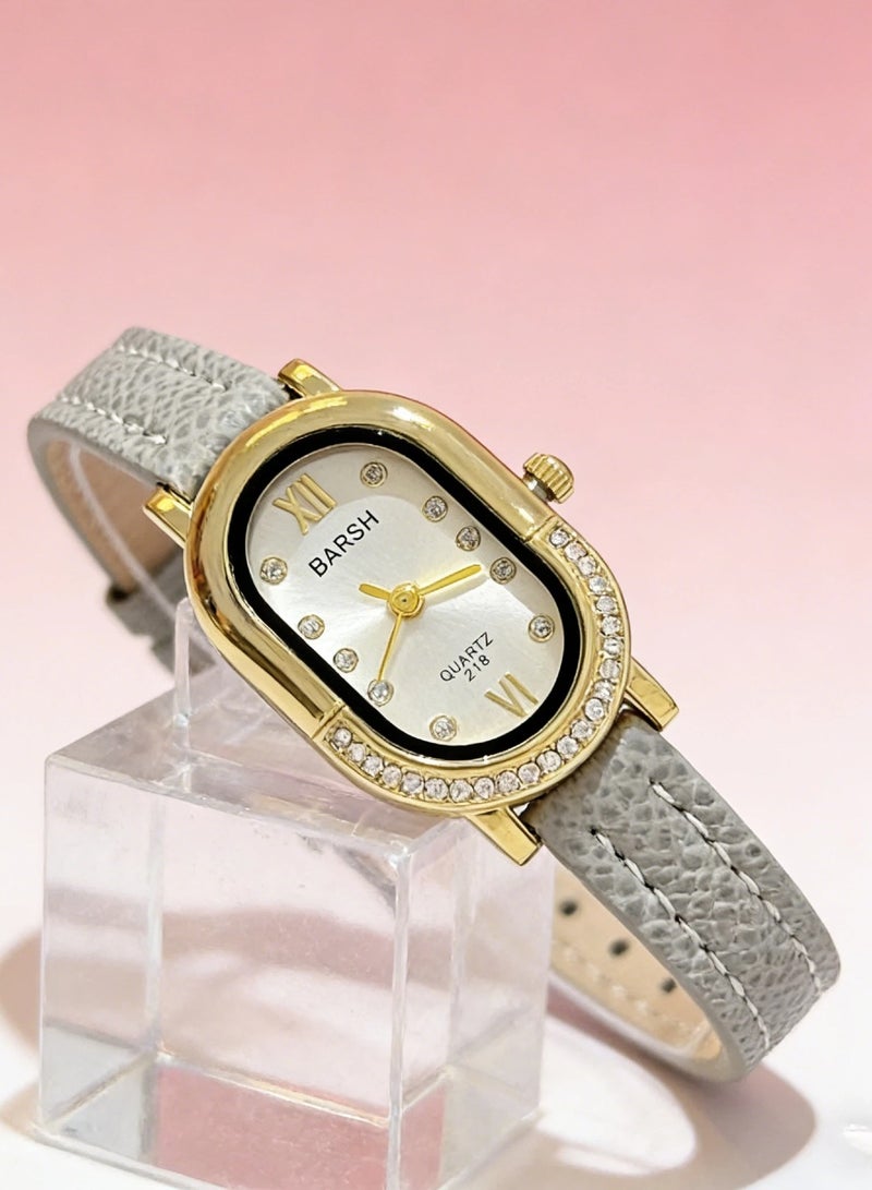 Barsh Women's Elegant Gold-Plated Watch with Diamond-Studded Bezel - Stylish Leather Strap Quartz Wristwatch for Ladies (Fashion Dress Watch) - Image 3