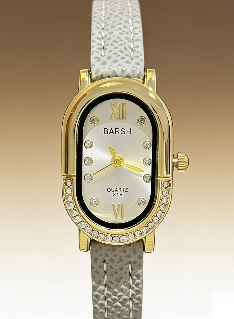 Barsh Women's Elegant Gold-Plated Watch with Diamond-Studded Bezel - Stylish Leather Strap Quartz Wristwatch for Ladies (Fashion Dress Watch) - Image 5