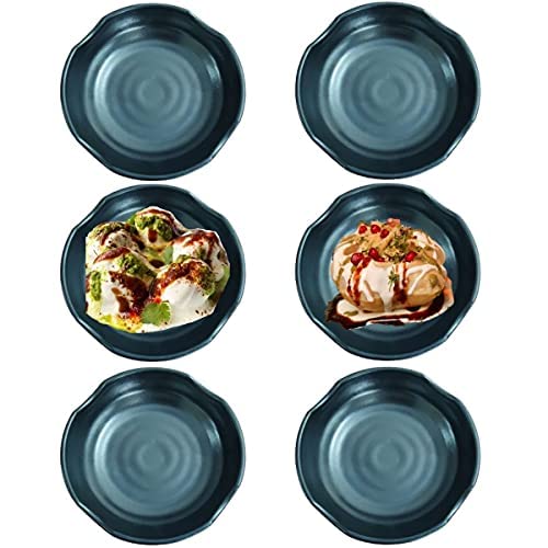 DECOR VIBES Melamine Dahi Bhalla and Chat Plate, Snack and Appetizer Plate, Tray for Party and Daily use Serving Platter, Unbreakable (Matt Black, Dia 6 Inch, Pack of 12) - Image 5