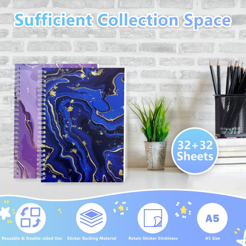 DHATMYC 2 Pack Reusable Sticker Collecting Book Storage Album with 32+32 Sheets Blank Release Paper A5 Size Sticker Collection Holder Organizer Book for Adults (Blue+Purple) - Image 4