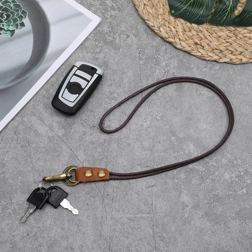 Lnngub Leather Lanyard,Retro Leather Lanyards for ID Badges,Keys(13.8 In Neck Lanyard,Brown) - Image 5