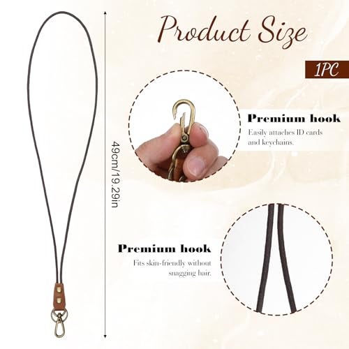 Lnngub Leather Lanyard,Retro Leather Lanyards for ID Badges,Keys(13.8 In Neck Lanyard,Brown) - Image 2