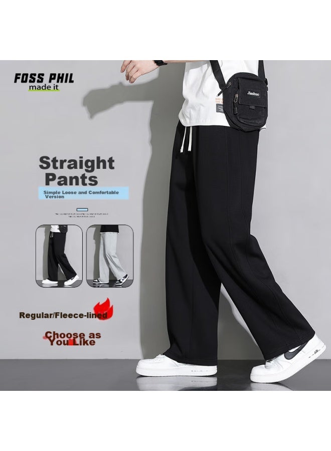 Foss Phil Men's Loose Wide-leg Straight Pants, High Street Draping Casual Trousers For Spring And Summer, 901 Black XL - Image 1