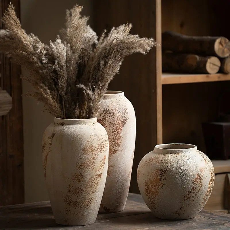 Y&D Rustic Farmhouse Tabletop Vase - Wabi-Sabi Vintage Ceramic Ornament Floral Arrangement Home Decor Vase - Image 3
