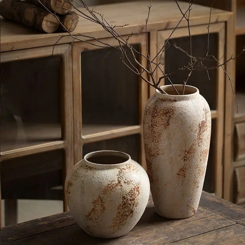 Y&D Rustic Farmhouse Tabletop Vase - Wabi-Sabi Vintage Ceramic Ornament Floral Arrangement Home Decor Vase - Image 4